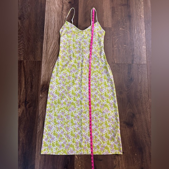 Zara Satin Effect Green & Purple Floral Spaghetti Strap Midi Dress Size L - Picture 8 of 8